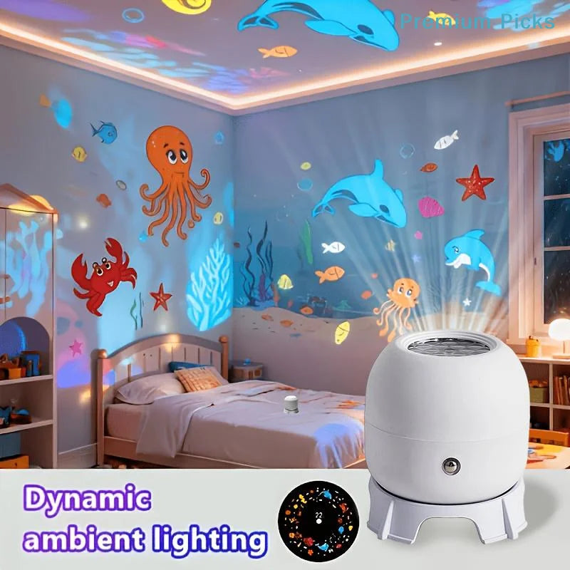 portableLED Ocean Projector Light 360° Rotating Dynamic Ambient Lamp USB Powered Portable Night Light for Outdoor Picnic Decor