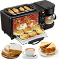 3-in-1 Breakfast Machine with Automatic Shutoff Non-Stick Coating for Easy Cleaning Sear Eggs Toast Bread Make Coffee Timer Function