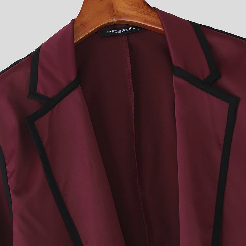 INCERUN Men Sets Patchwork Autumn 2025 Lapel Long Sleeve Crop Blazer & Pants Two Pieces Sets Streetwear Loose Fashion Men Suits