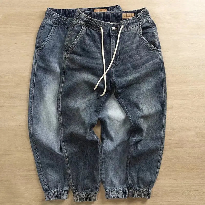 Wholesale 2022 New Denim Men's Stretwear Beam-legged Harem Pants for Young Students Loose Drawstring Sweatpants Baggy Jeans