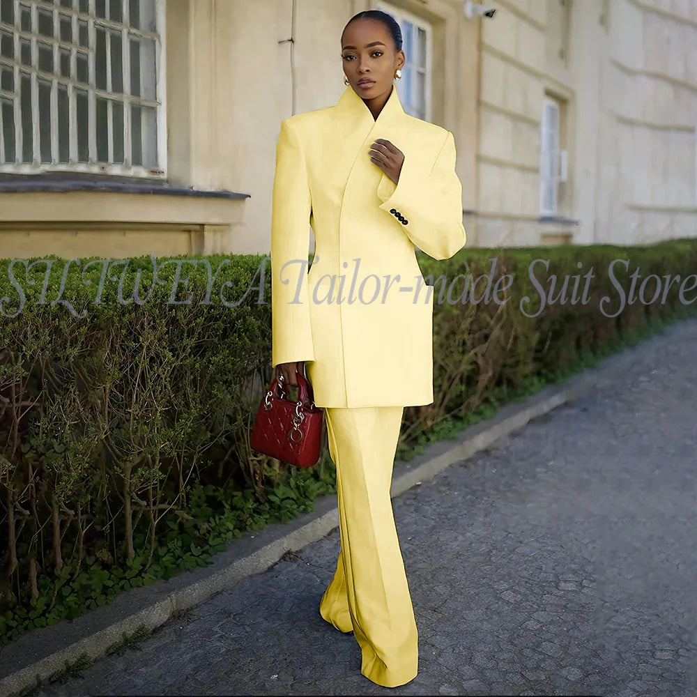 White Pants Suit Woman Luxury 2 Pieces Jacket Pants Smart Casual Office Lady Blazer Set Solid Color Trajes De Mujer Elegante