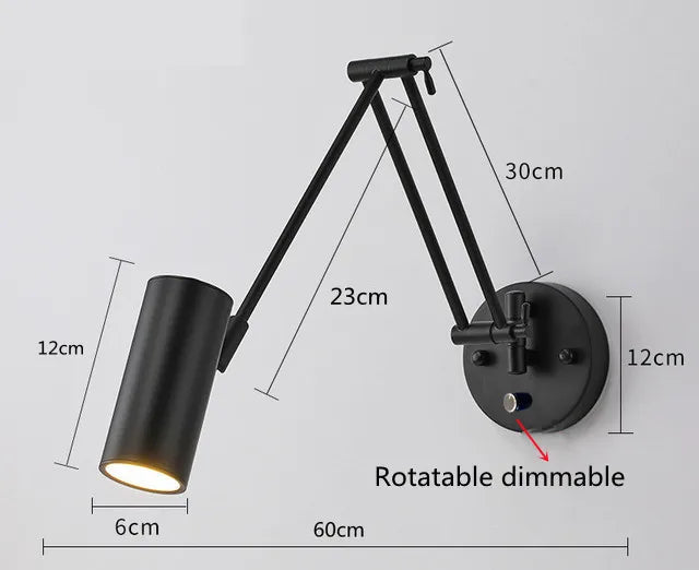 Led Dimmable Wall Lamp Bedroom Bedside Reading Light Folding Telescopic Switch Modern Creative Study Rocker Wall Light Fixture