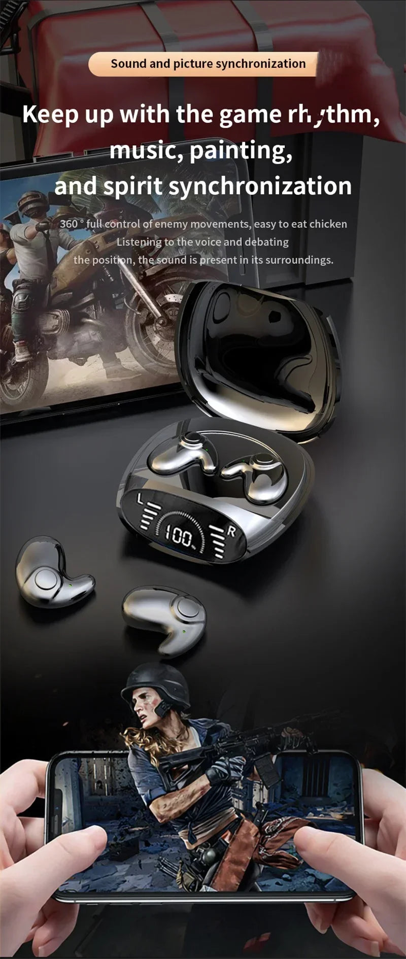 Bluetooth 5.3 Earphones Mini Noise cancelling Sports Running Earphones Life Waterproof Gaming Music In Ear Earphones
