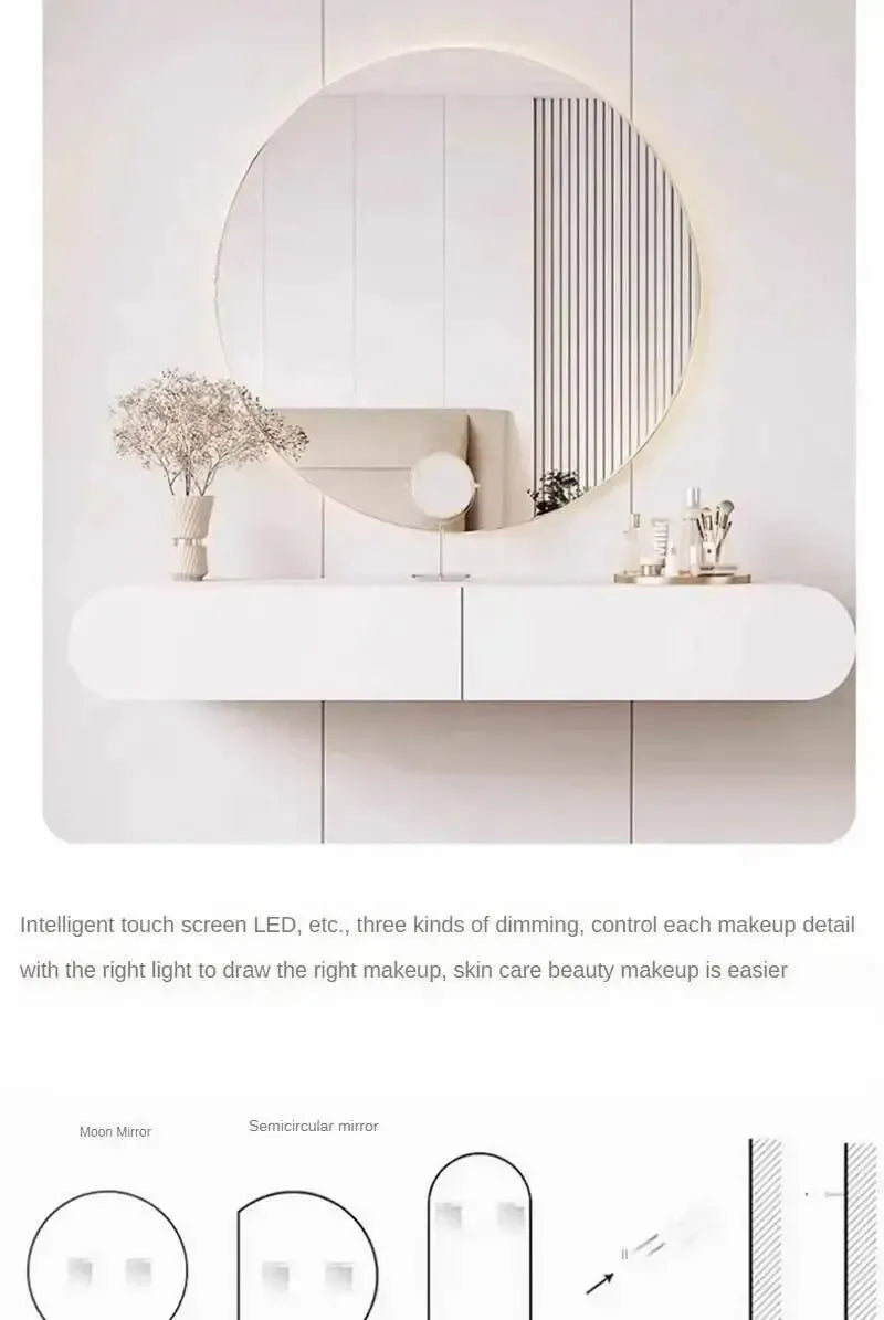 Cream Suspended Dressing Table Bedroom Furniture Minimalist Dressing Table Wall Mounted Dressing Table Mirror Combination