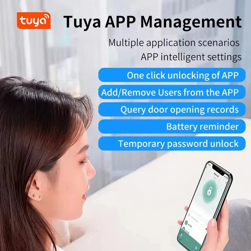 Tuya App Bluetooth Smart Fingerprint Door Lock Password Mechanical Key NFC Unlocking For Wooden Door Handle Lock IP65 Rainproof