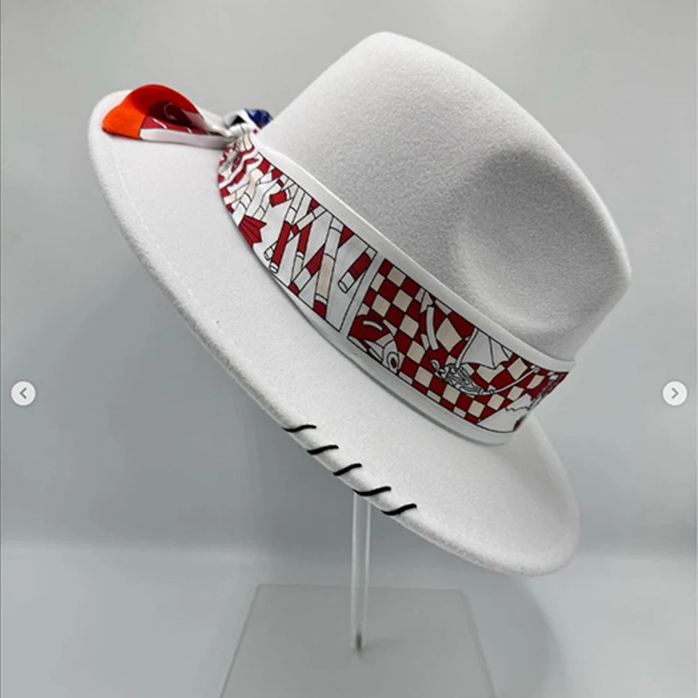Suede Fedora Painting Felt Hats for Men and Women, Hand Sewn Fedora Adjustable Fall Winter Fashion Party Hats and Gifts
