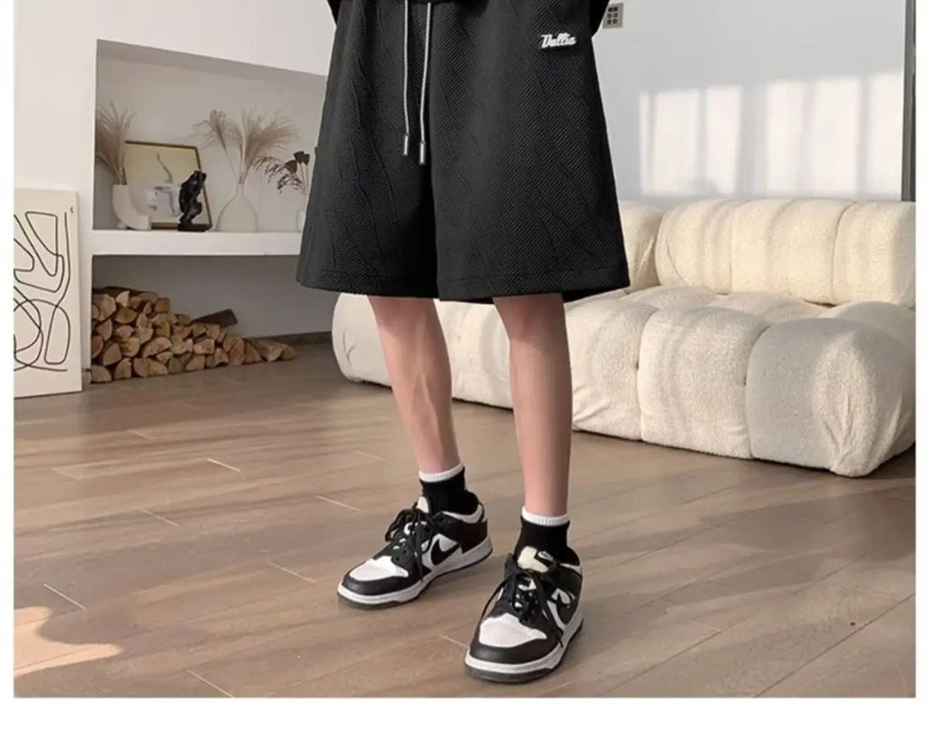 Men's Wide Leg Pants Summer Stripes Loose Casual Trendy Mid-length Pants Comfortable Elastic Waist Fashion Letter Sports Shorts
