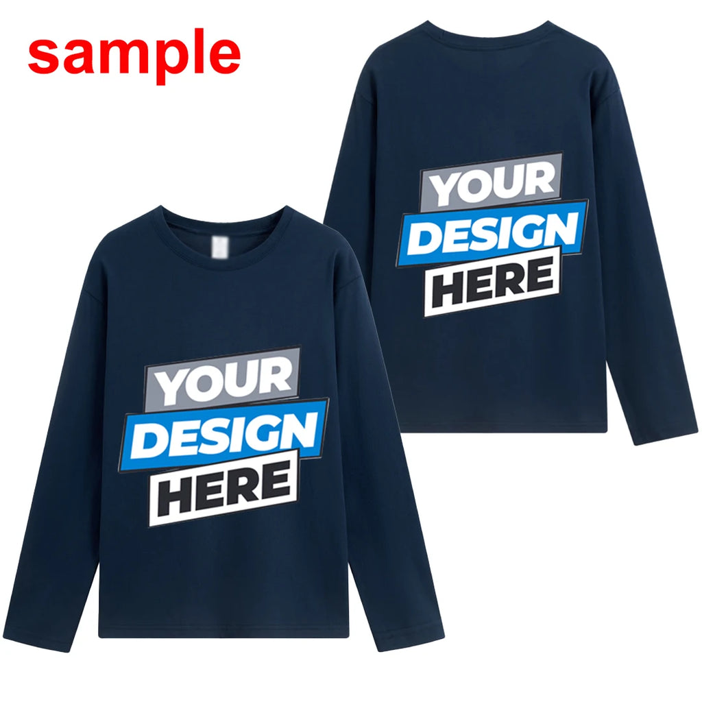 Long sleeve T-shirt Solid Color Top Tees Custom Print Your Design Autumn Plain Cotton Tshirts Plus Size Undershirts For Man