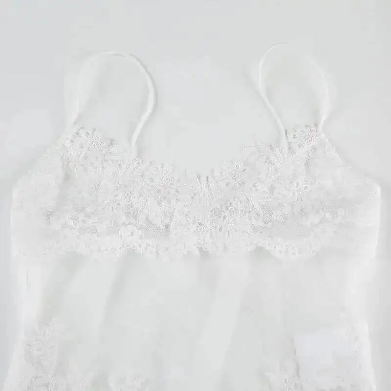 Lace Transparent Mini Dress For Women's Shestyle Embroidery Flower Mesh Transparent Flare Outfits Prom Nightwear Club Long Dress