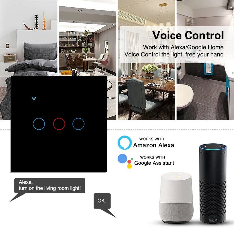 Wifi Smart  2way Switch 1gang 2gang 3gang Two Way Wall Touch Switch Voice and Smart Life TUYA APP Control For Stairs Corridors