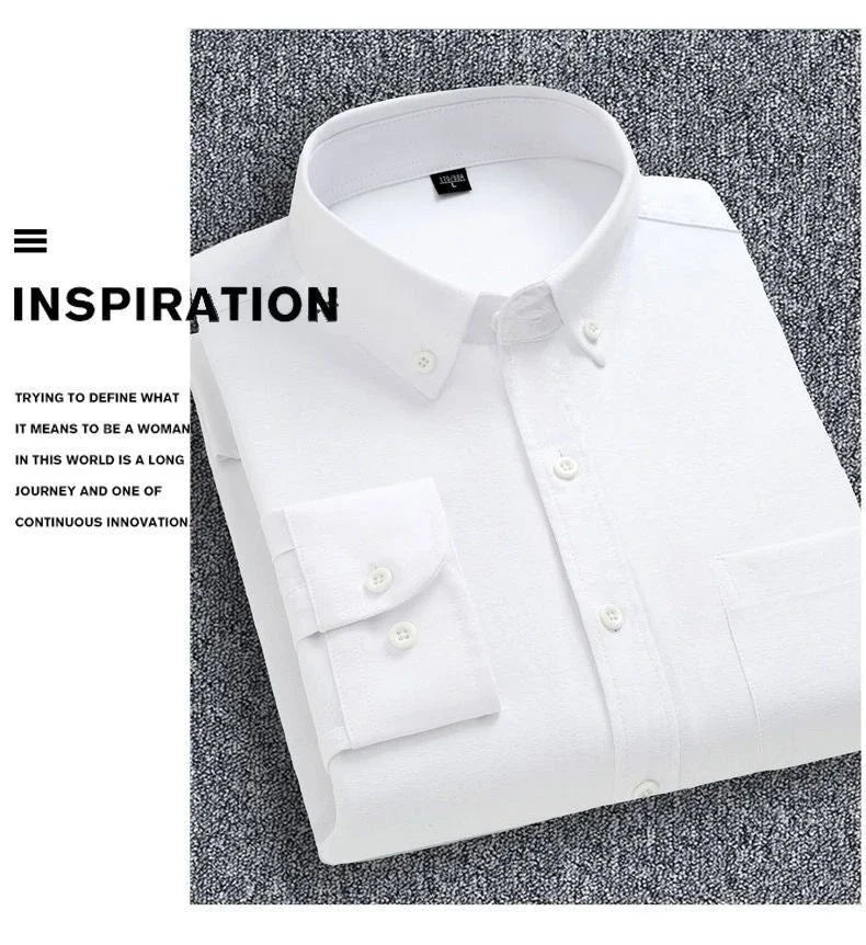 2026 Men's Oxford Long Sleeve Shirts 100% Cotton Solid Color Turn Down Collar Regular Fit Daily Men Clothing Button-down Shirts