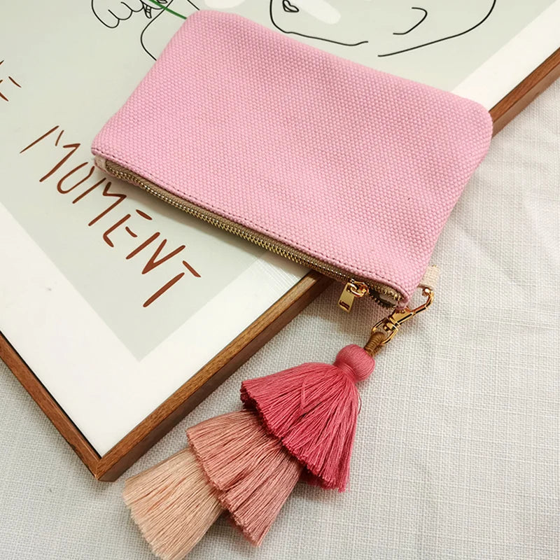 Customizable Letter Purse Leisure Personality Tassel Design Canvas Cotton Women's Clutch Office Gifts Beach Wallet iPhone Bag