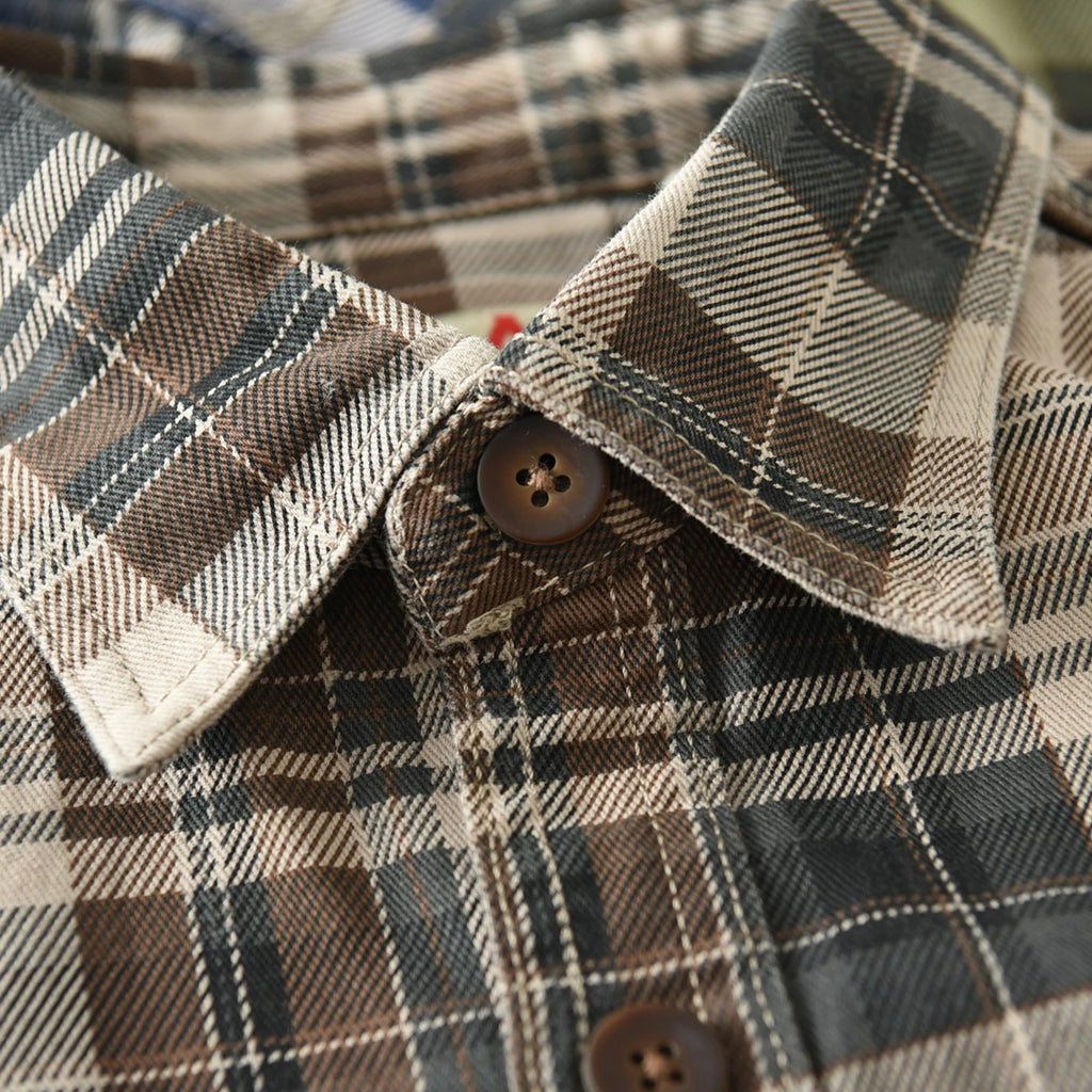 100% cotton vintage wash plaid shirt Men's spring and autumn casual long-sleeved shirt jacket