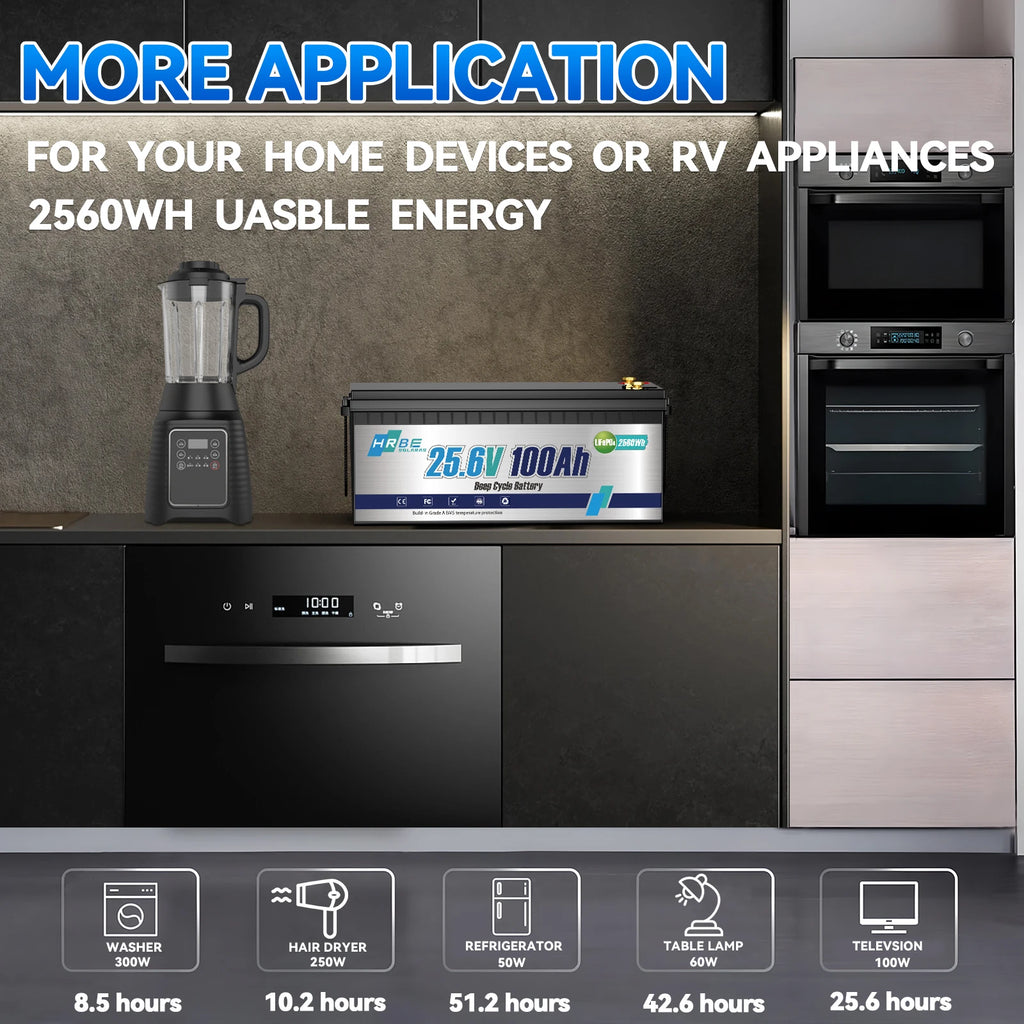HRBE 24V 100Ah LiFePO4 Battery Bluetooth With BMS 8000+Deep Cycles For Camper RV Home Energy Solar Trolling Motor 24V Lithium Battery