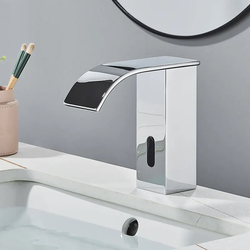 Hownifety Hot Cold Smart Sensor Bathroom Basin Faucet Deck Mount Waterfall Outlet Mixer Crane Tap Automatic Sense Touchless