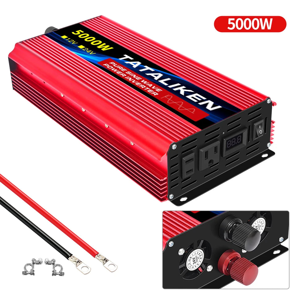 Power Inverter 10000W DC 12V to AC 110V 60HZ Pure Sine Wave Inverter with LCD Display Remote Control 4AC Outlets
