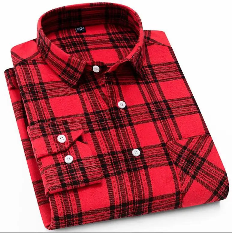 2026 100% Cotton New Male Casual Long Sleeve Warm Man Clothes Flannel Plaid Shirt Men Plus Size 3XL 4XL
