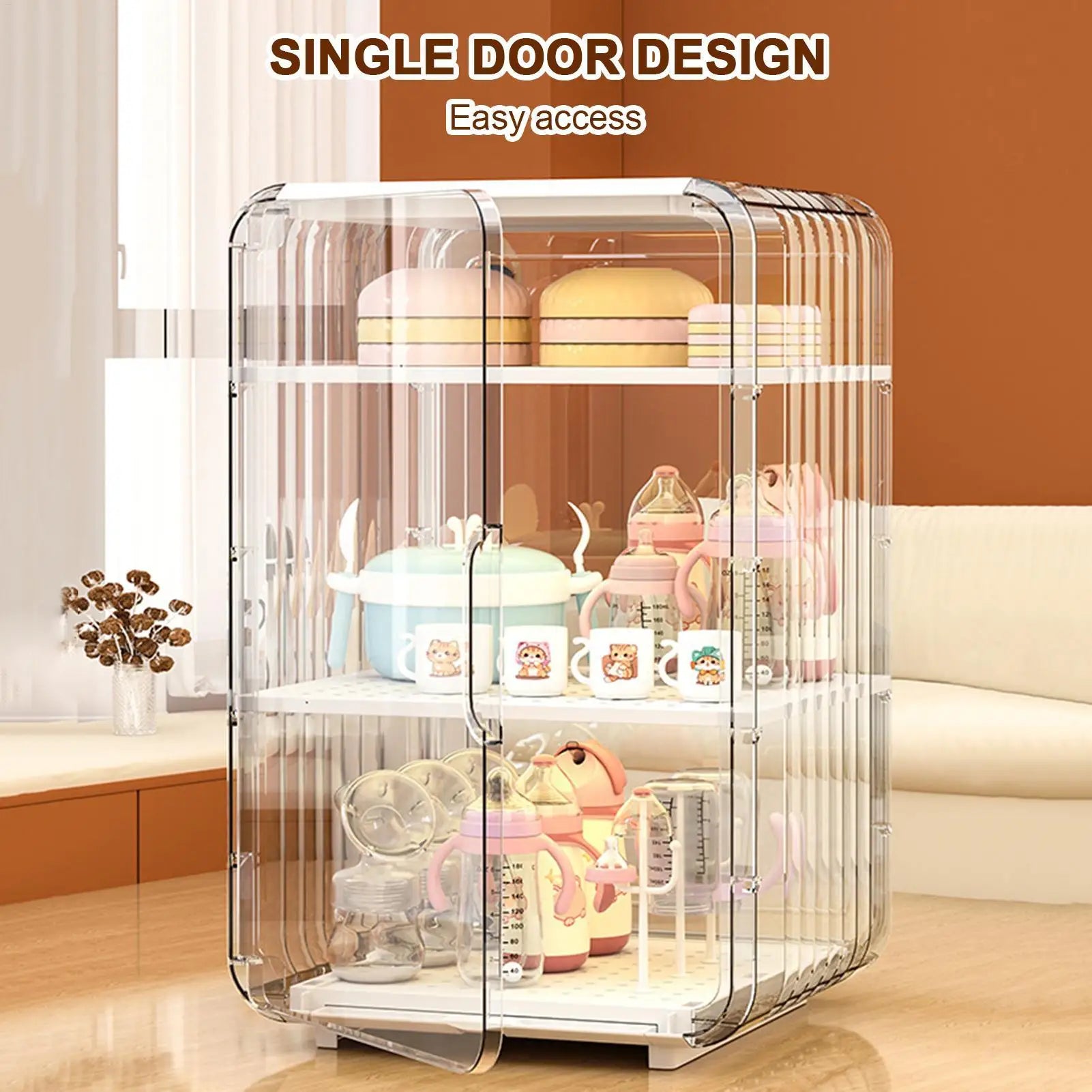 Kids Utensil Organizer Clear Adjustable Storage Rack for Baby Bottles Cups Plates Kitchen Countertop Fridge Dining Cabinet