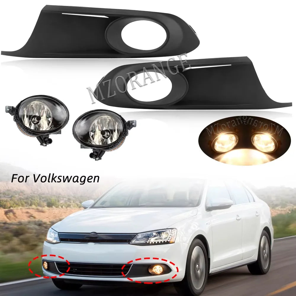 Fog Lights for VW Jetta 6 A6 MK6 2011 2012 2013 2014 LED Front Bumper Light Cover Grill Bezel Halogen Lamp Headlight Fog lamps
