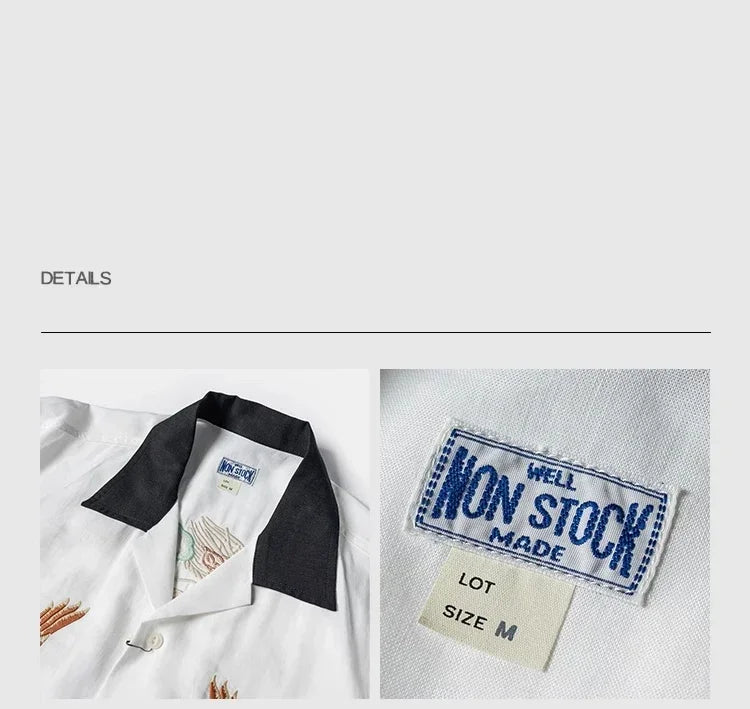 Non Stock Old Fashioned Embroidery Camp Shirt Vintage Lightweight Men's Bowling Shirt