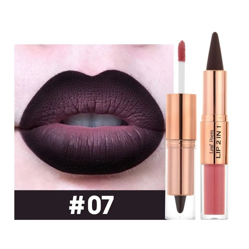 2 In1 Double Head Lip Liner Matte Finish Non Stick Waterproof Lip Contour Tapered Tip Long-Lasting Gradient Lipliner Pen