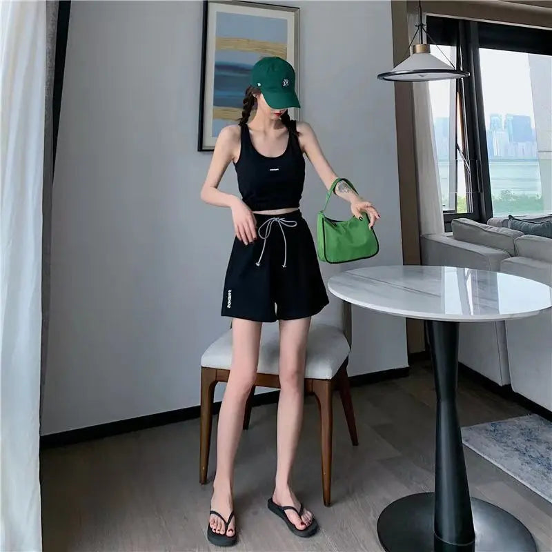 Women's Short Set Summer New Solid Sportswear Tank + Shorts Two Piece Womens Outifits Casual Sport Sets Woman