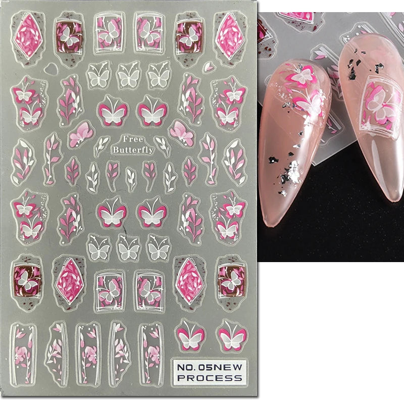 3d Nail Art Ultrathin Decals Blue Pink Blossom Florals Flowers Leaves Nail Stickers Decoration For Nail Tips Beauty