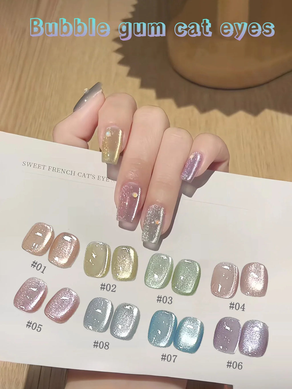 1-12pcs ZH Spring/Summer Ice Transparent Sweet Wine Glass Beads Cat Eye Nail Polish Gel New Flashy Popular Pink Nail Supplies