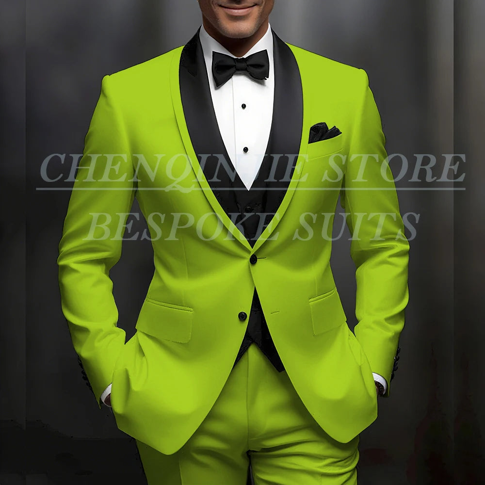 Formal Wedding Men's Suits Customzied Single Breasted Shawl Lapel Slim Fit 3 Piece Jacket Pants Vest for Wedding Male Clothing