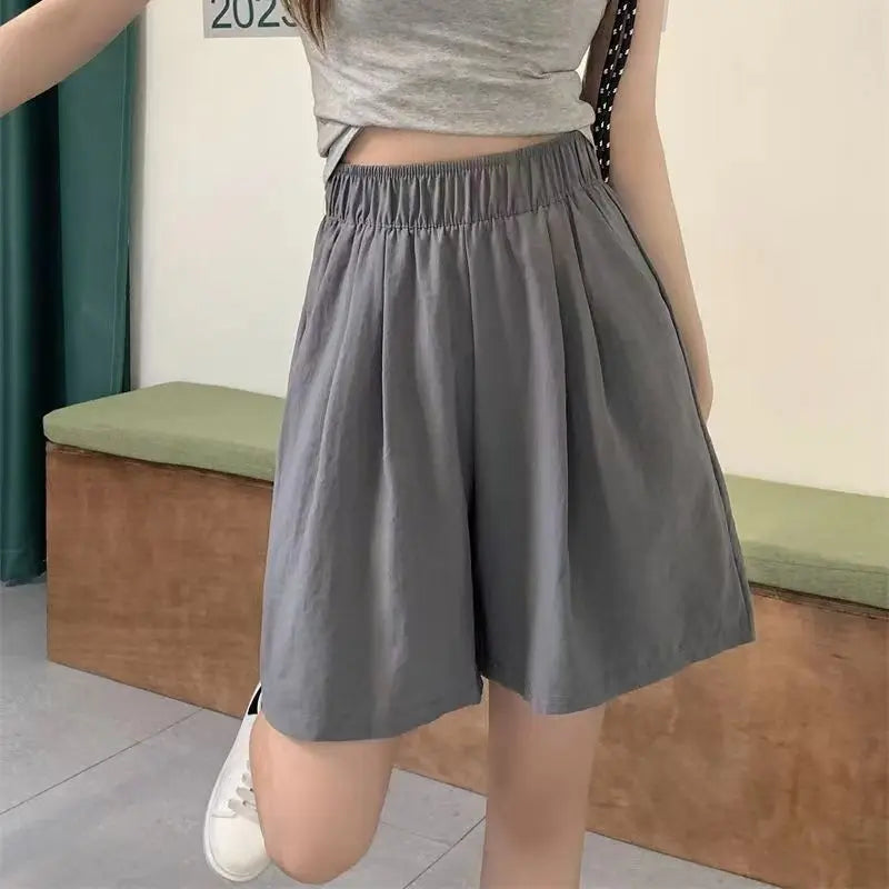 Women Shorts with Pockets Casual Basics Thin Simple Loose Fit Wide Leg Female Bottom Pants Fitness Sport Solid Running Shorts