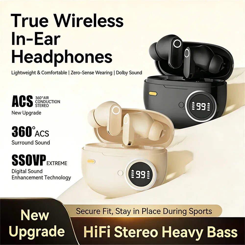 Bluetooth 5.4 Headphones True Wireless In-ear Long Noise Reduction TWS Sports High Sound Quality Digital Display Screen Earplugs