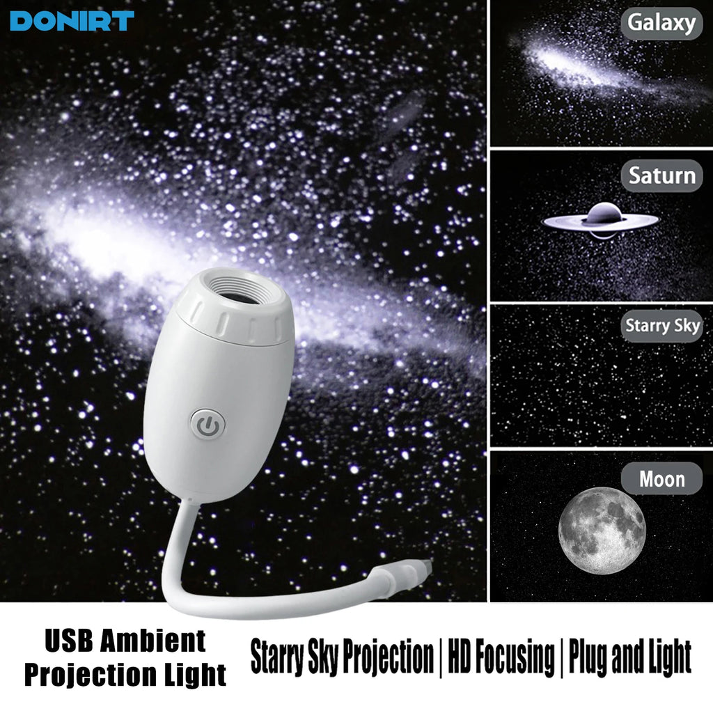 USB Galaxy Projector Light Car Roof Projection Lamp Atmosphere Ambient Light Saturn Starry Star Light Party Decor Romantic Light