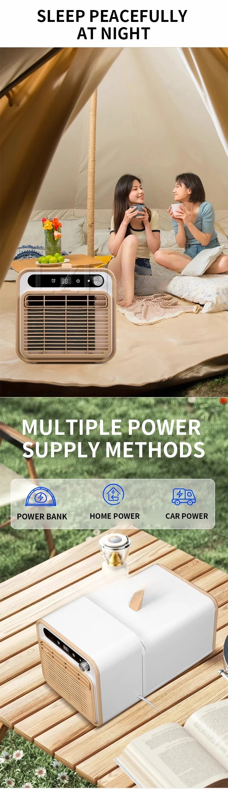 1500W Cooling 500W Portable Split Air Conditioner  Power 110V/220V No-Install Self-Evaporating for Camping Tent RV Car