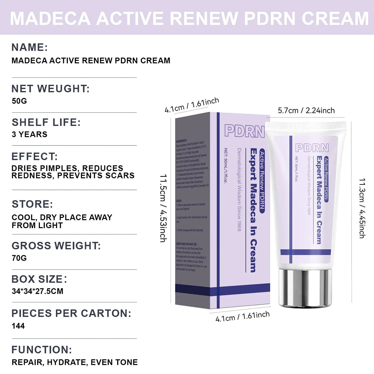 Centella Face Cream Deep Hydration Renew PDRN Cream 50ml, Soothes and Firms The Skin,Moisturizing PDRN Cream for Women