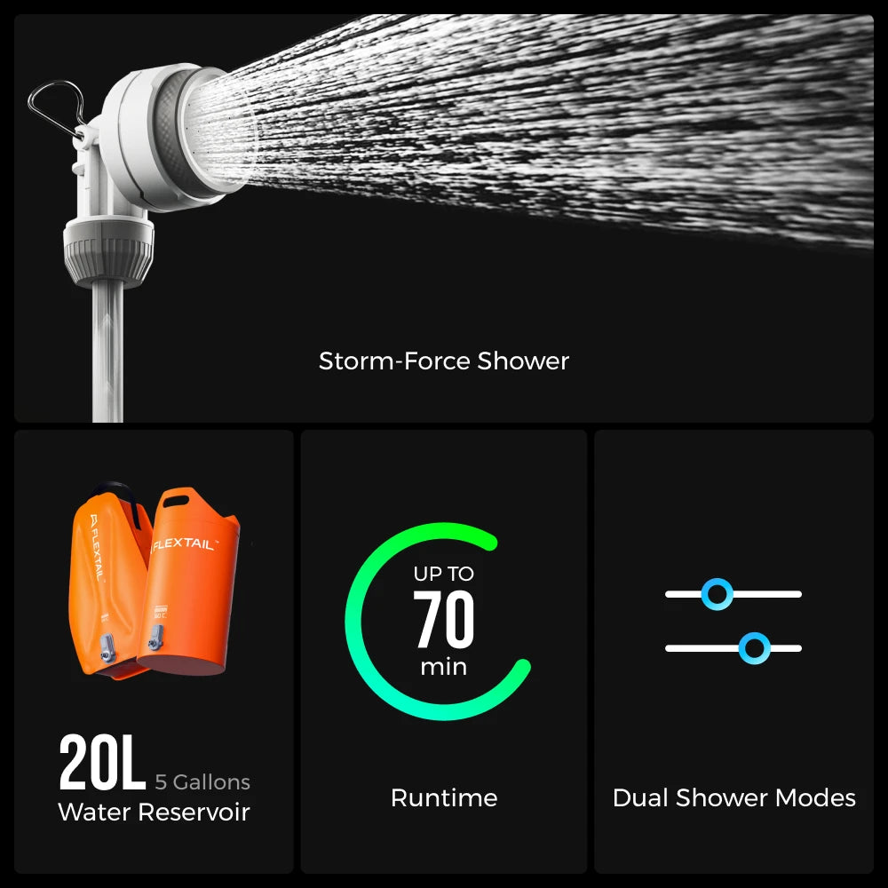 FLEXTAIL TINY SHOWER BUCKET/BAG - 20L Outdoor Water Reservoir with Built-in Pump, Automatic Dispensing, Two-Speed Adjustment