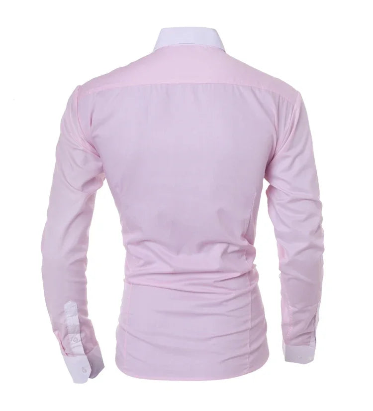 Mens Stripes Shirts Long Sleeved Slim White Social Shirts Casual Male Clothes Business Camisa Masculina Chemise Christmas Shirt