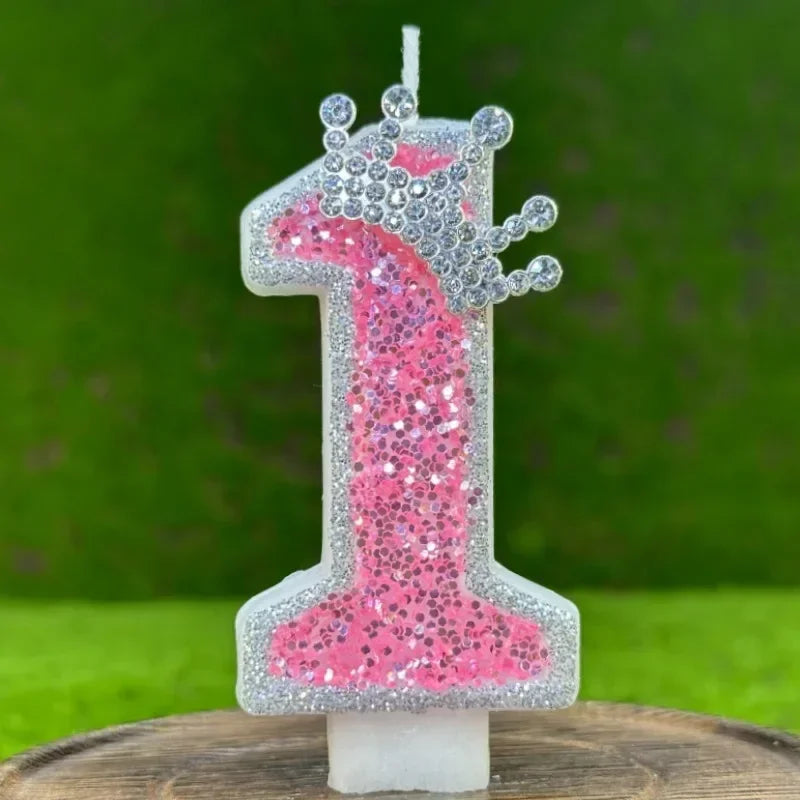 0-9 Cake Number Candles Birthday Candle Pink Colour Creative Candle Princess Crown Girl Happy Birthday Party Decoration Topper