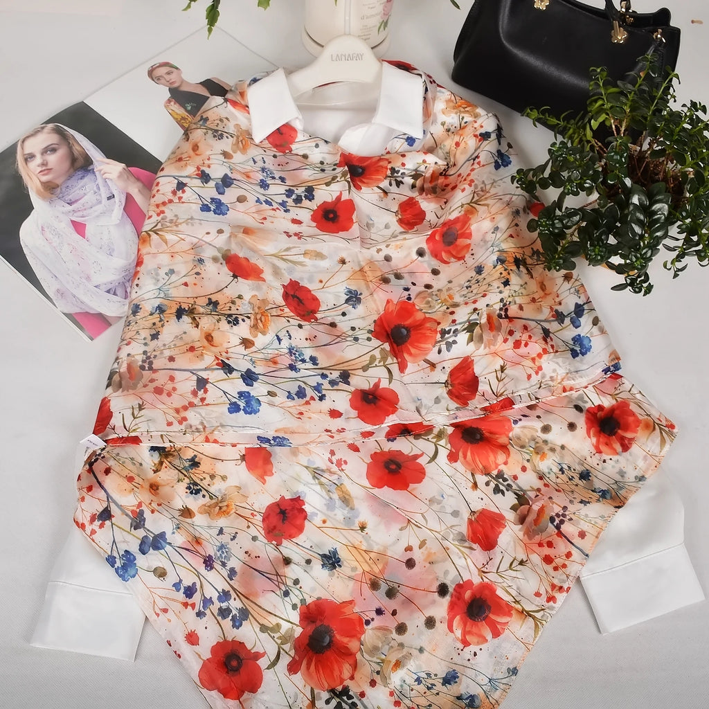 BYSIFA| Ultralarge Spring Fall 100% Mulberry Silk Scarf Beach Wrap Brand Female Long Scarves New Red Floral Silk Scarf Shawl