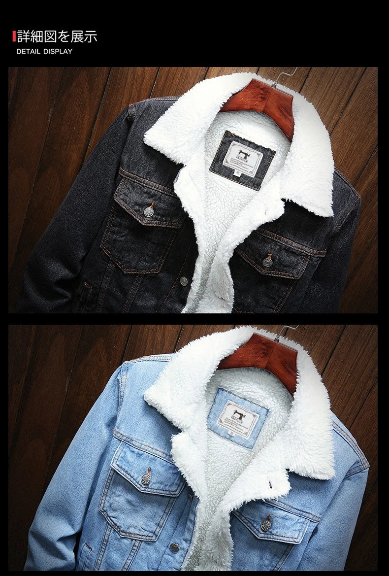 Men Blue Denim Jackets And Coats Winter Warm Jeans Jackets New Male Slim Fit Denim Coats Thicker Warm Casual Denim Jackets 6XL