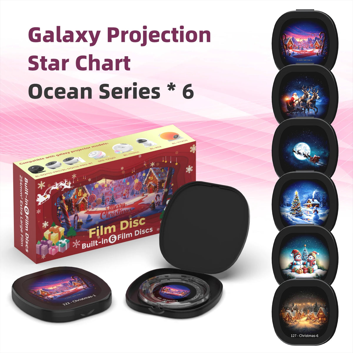 Christmas Galaxy Projector Film Disc Set 6Pcs HD Projection Slides Replacement Discs for Star Projector Galaxy Projector Exclude