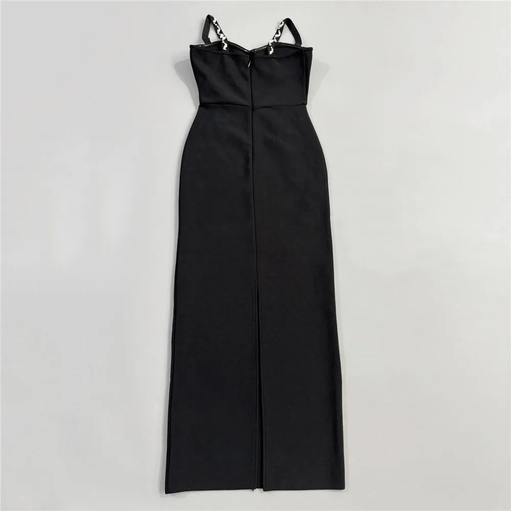 Women Elegant Beading Bandage Dress Spaghetti Strap Bodycon Clothes Club Party Evening Dresses