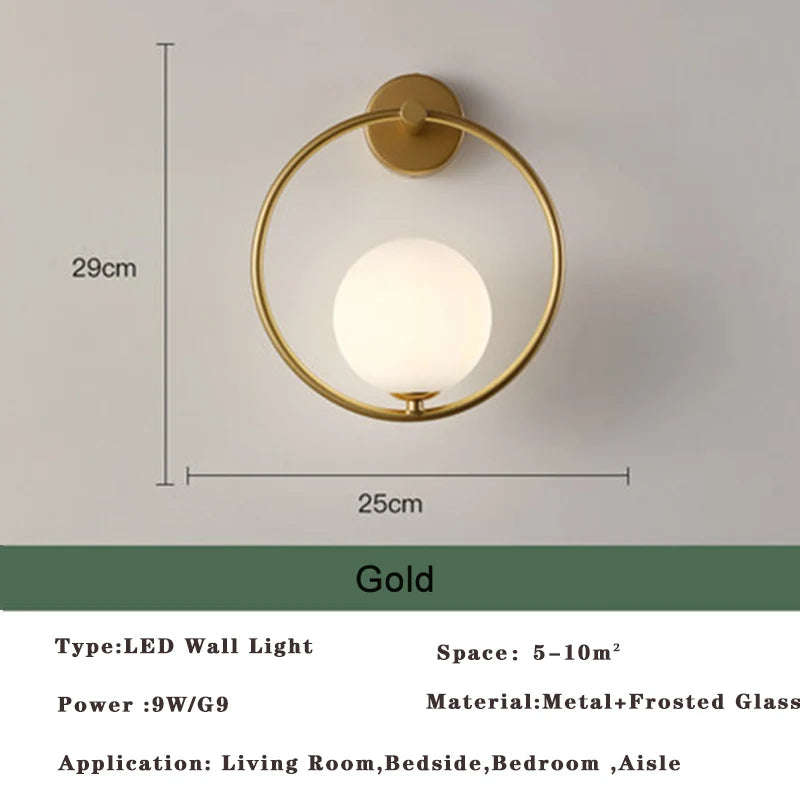 Modern LED Wall Lamps Black Gold Glass Ball Wall Sconces Living Rom Bedroom Hotel Decor Wall Lights Bedside Lights Aisle Lamp G9