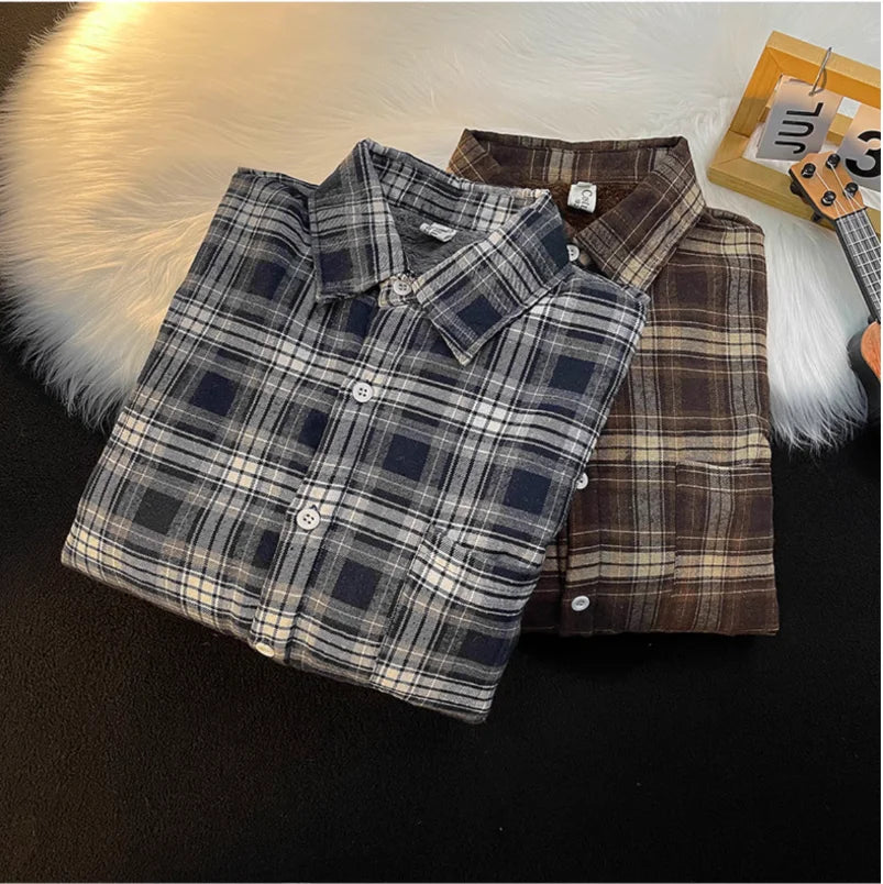 New 2026 Autumn and Winter Plus Velvet Thick Warm Plaid Shirt Men's Long Sleeved Japanese Retro Trend Loose Casual Shirt Jacket