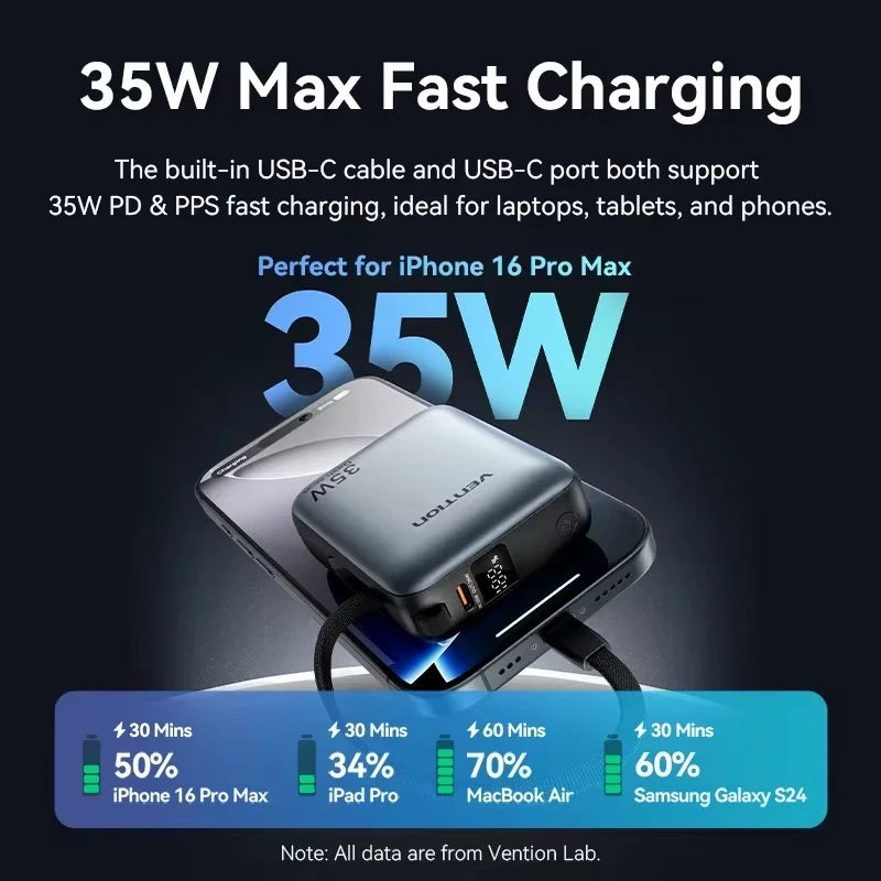 Vention NEW 10000mAh 35W Power Bank Fast Charge Portable Mini 3C PowerBank for iPhone 17 Xiaomi External Spare Battery Charger