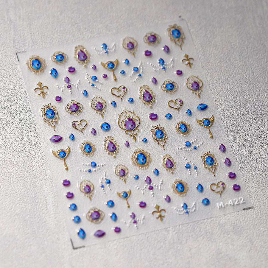 5D Gradient Love Gem Glitter Love Heart Colorful Cat's Eye Rhinestone Soft Self Adhesive Nail Art Stickers Shiny Manicure Decals