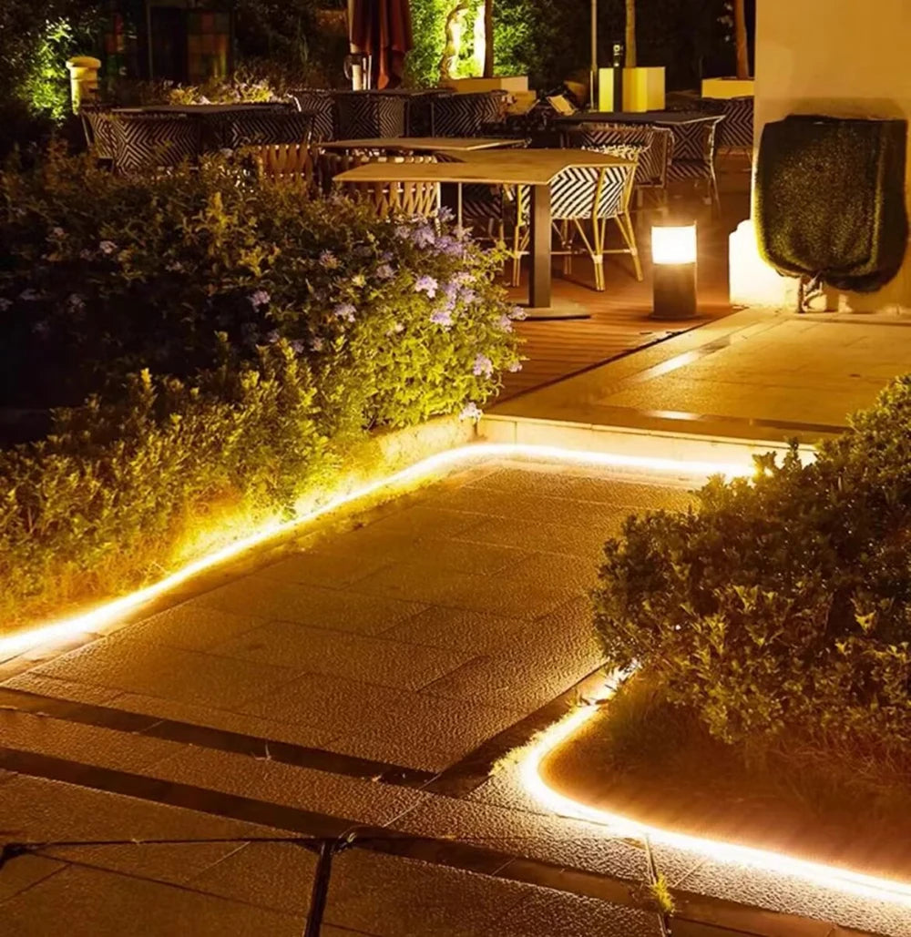 Solar Neon Light Strip 24V COB Waterproof IP68 Flexible LED Tape Red Green Blue Warm White 320LED/m High Density Linear Lighting