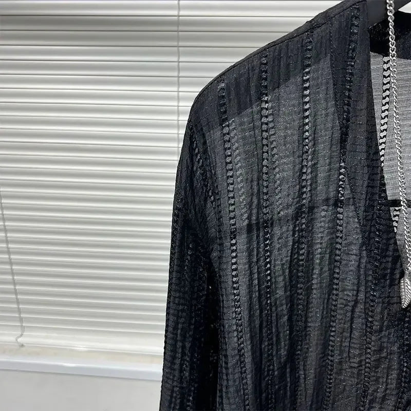 Simple Loose Hollowed-out Draped V-neck Loose Shirt for Men Solid Color Y2K Blouse Fashion Tops Chic Casual Male Clothes