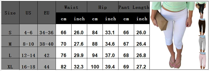 Women Solid Fold Over Waistband Capri Leggings Low Rise Split Hem 3/4 Length Skinny Pants Casual Summer Streetwear Yoga Pants