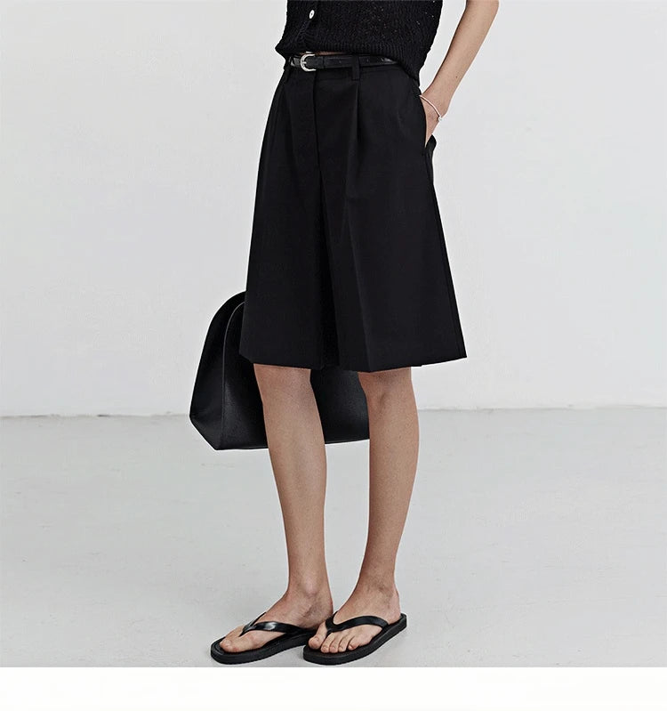 High Waist Suit Short Pants Women's Casual Loose Straight Leg Pants Summer Five Parts Outwear Comfortable Polyester Fiber