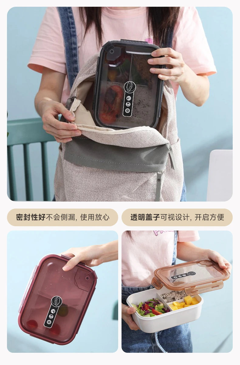 Microwavable Plastic Crisper Lunch Box Multi-compartment Bento Box Portable Food Storage Containers Office Student LeakProof Box